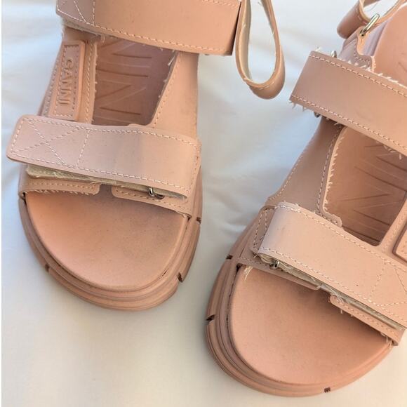 Ganni Pink Recycled Rubber Logo Open Round Toe Strap Sandals, size EU39/US9 - Picture 3 of 8